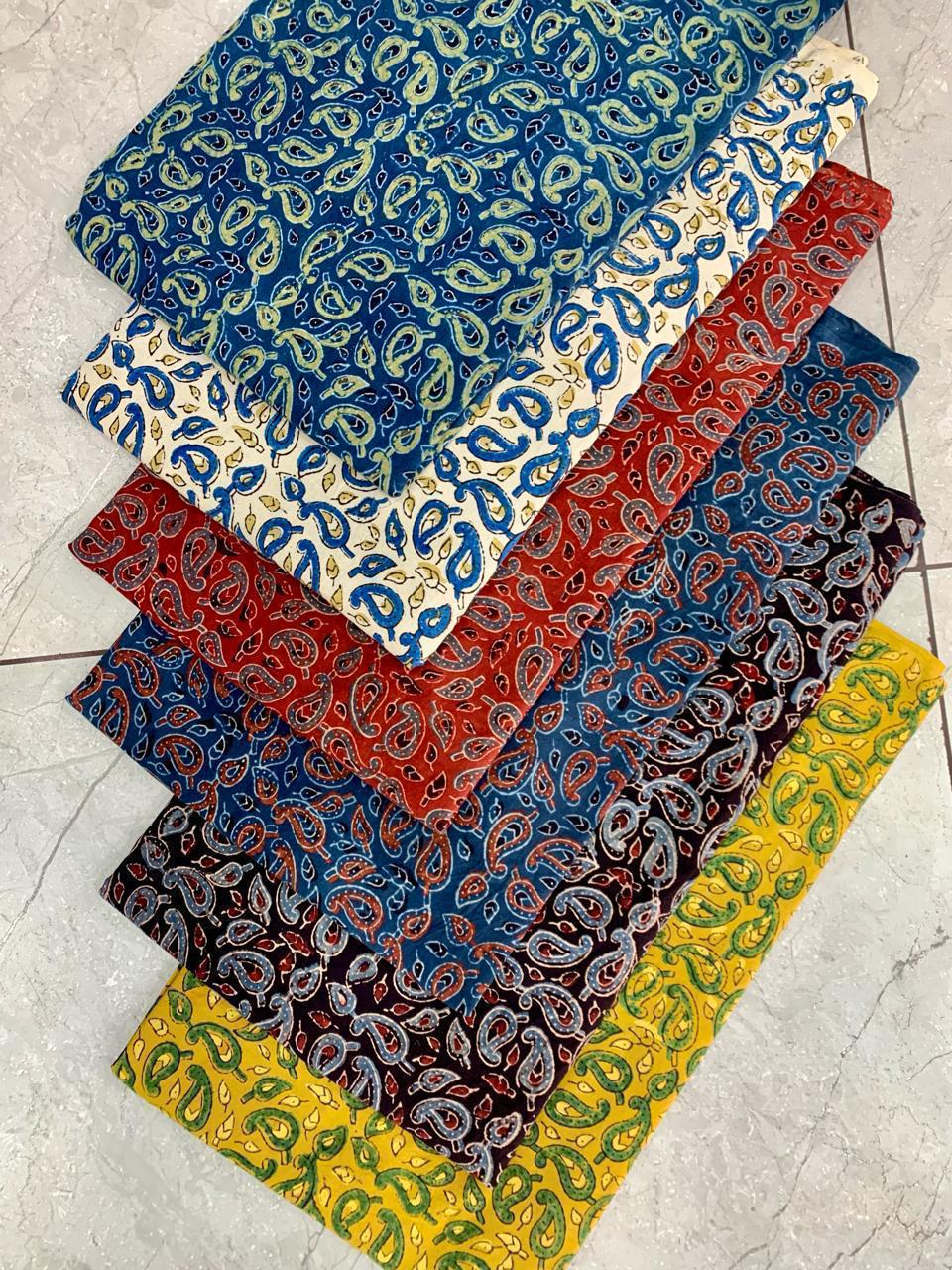 Ajrakh pure cotton handblock printed fabric in maroon base with multicolour butti pattern